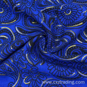 Woven Rayon Challis Printed Textile with Gold Powder